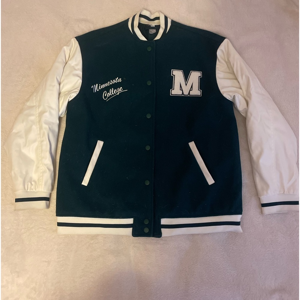 Stylish Green and white letterman jacket